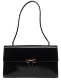 Gloss Black Leather Flap Shoulder Bag
