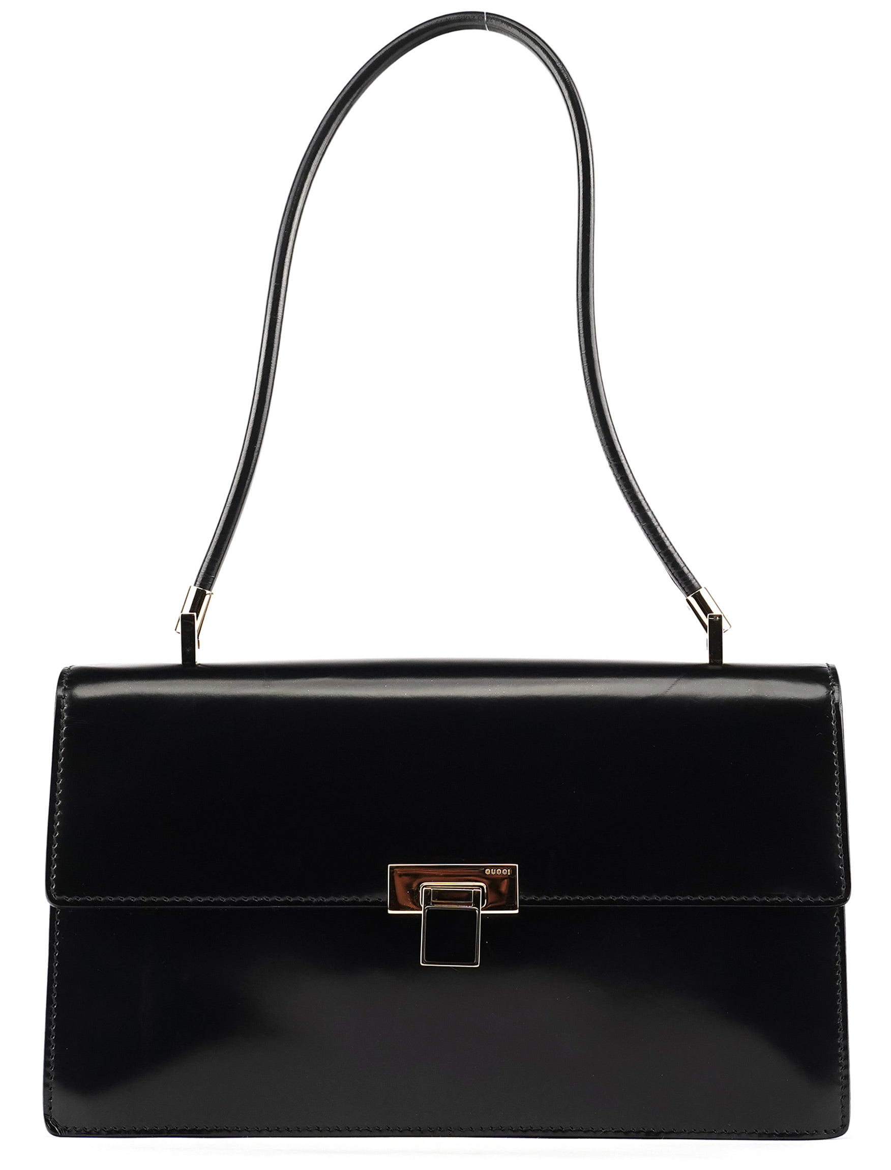 Gloss Black Leather Flap Shoulder Bag