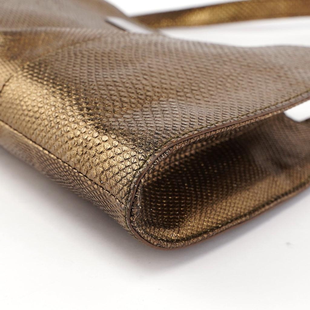Gold Lizard Embossed Shoulder Bag