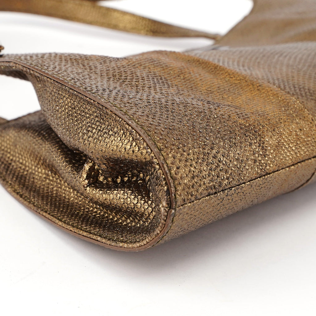 Gold Lizard Embossed Shoulder Bag
