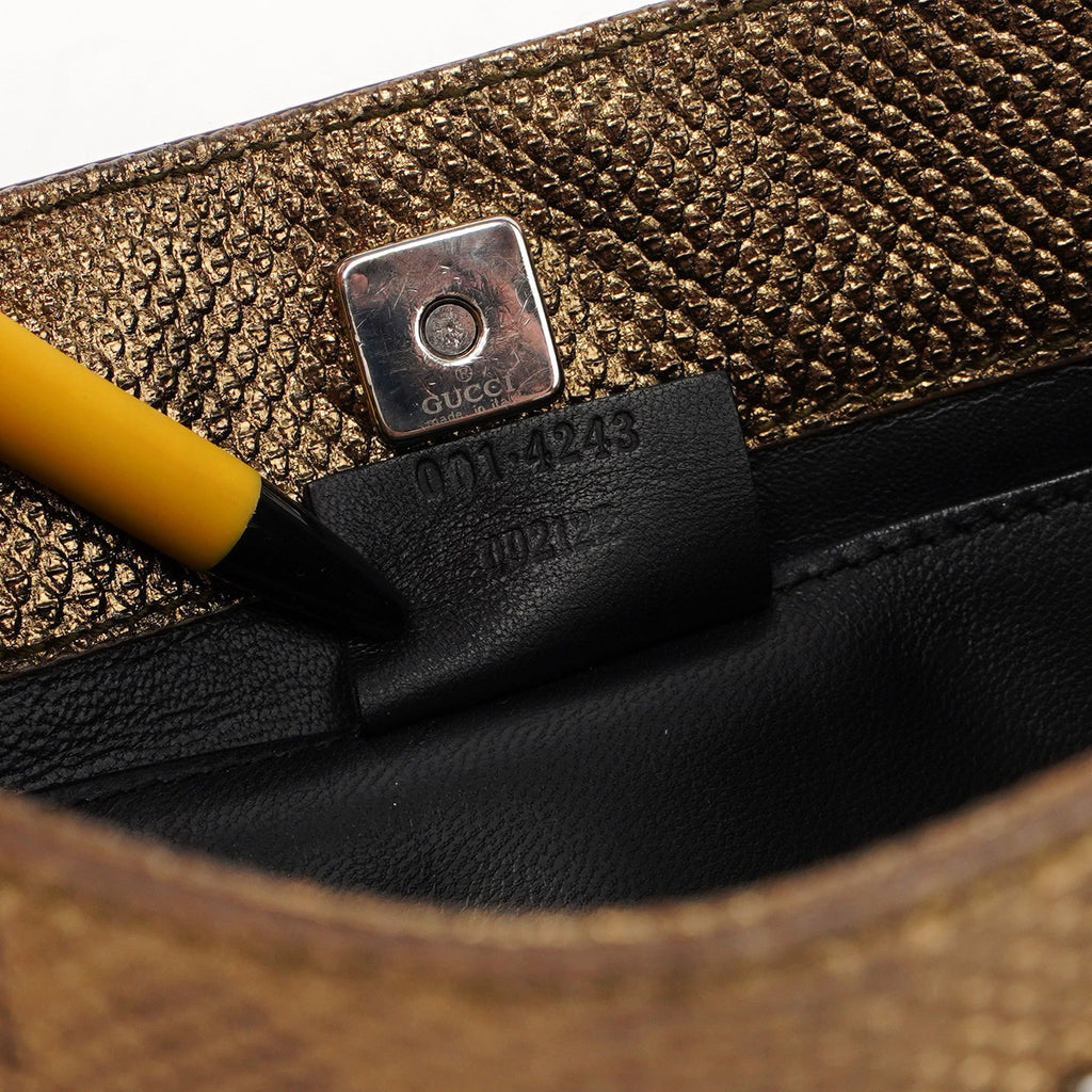 Gold Lizard Embossed Shoulder Bag