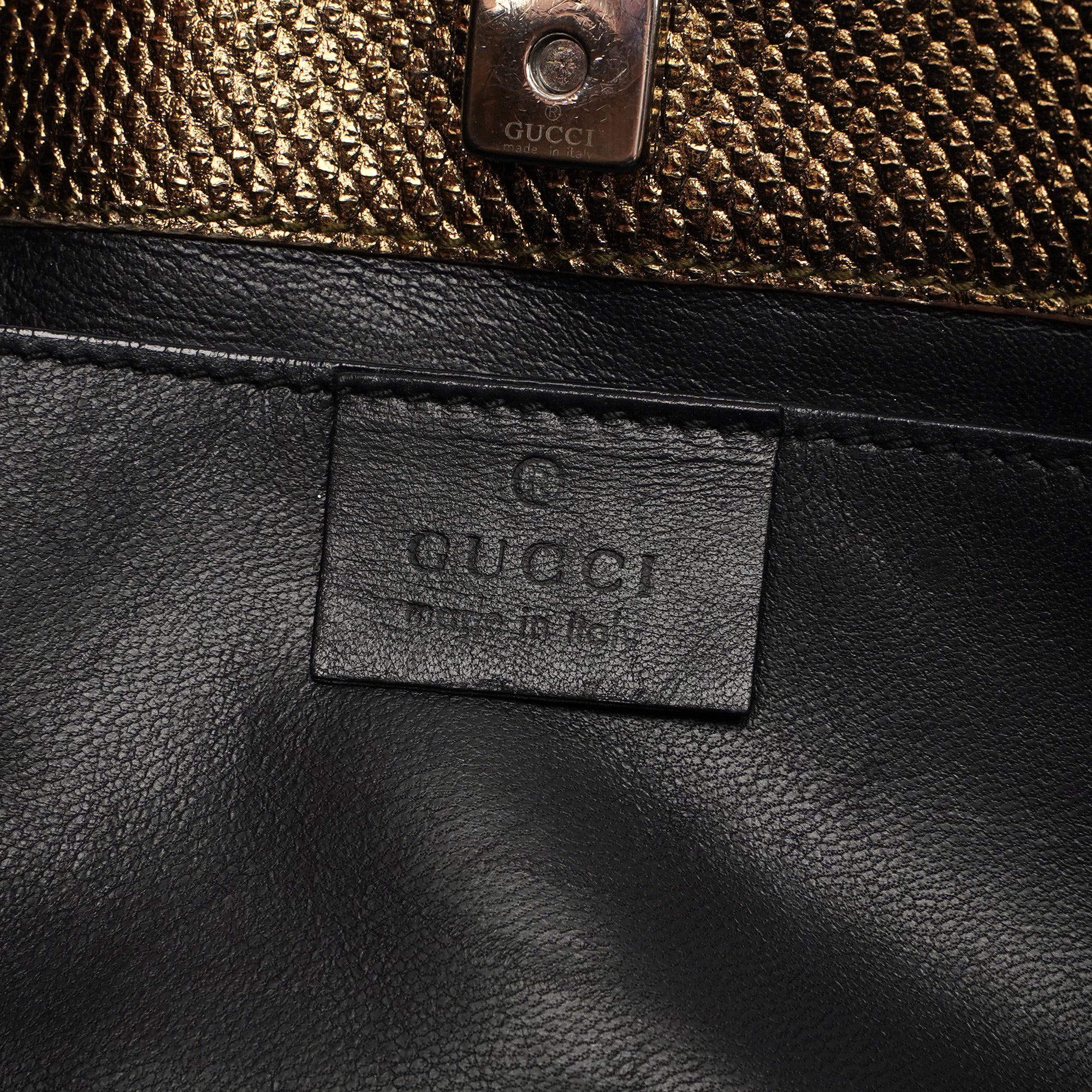 Gold Lizard Embossed Shoulder Bag