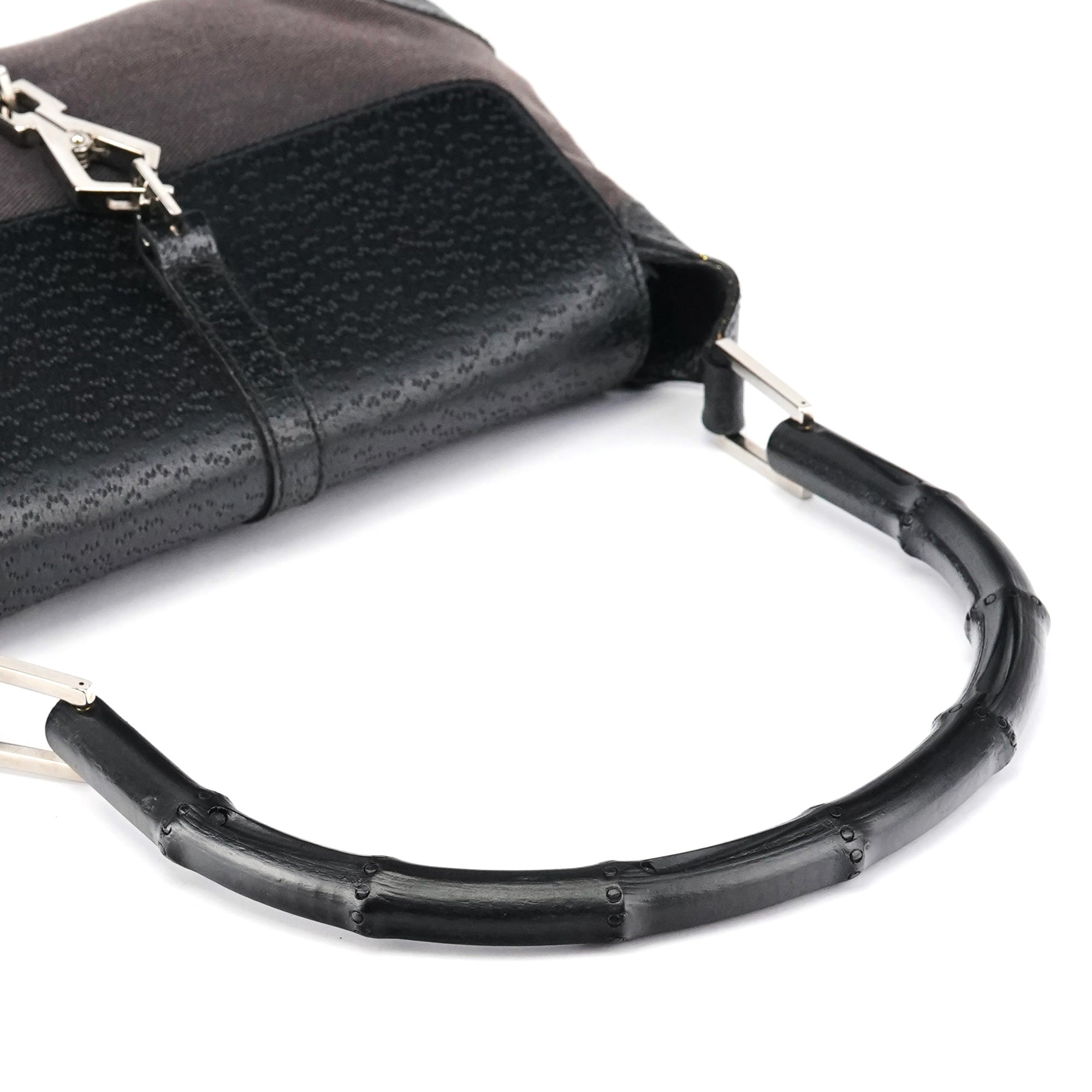 Grey Black Canvas Jackie Bamboo Shoulder Bag