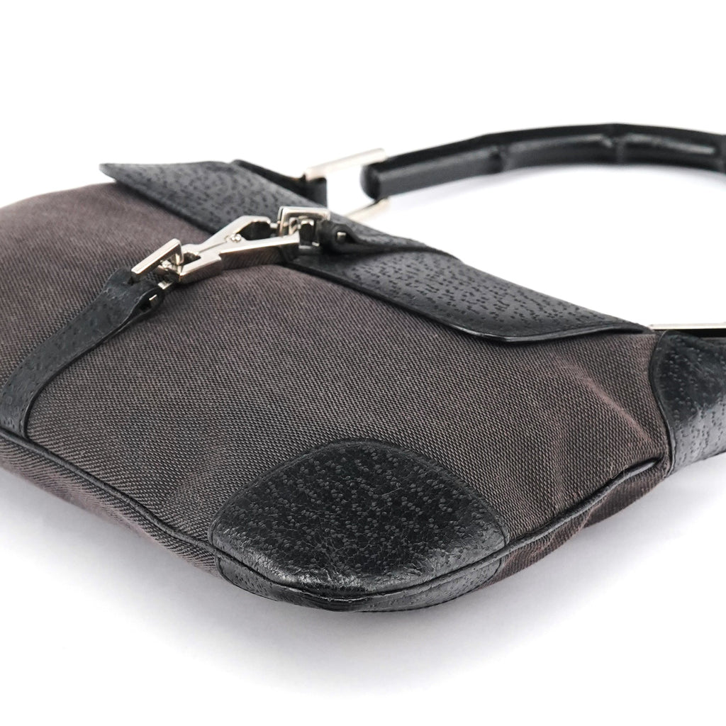 Grey Black Canvas Jackie Bamboo Shoulder Bag