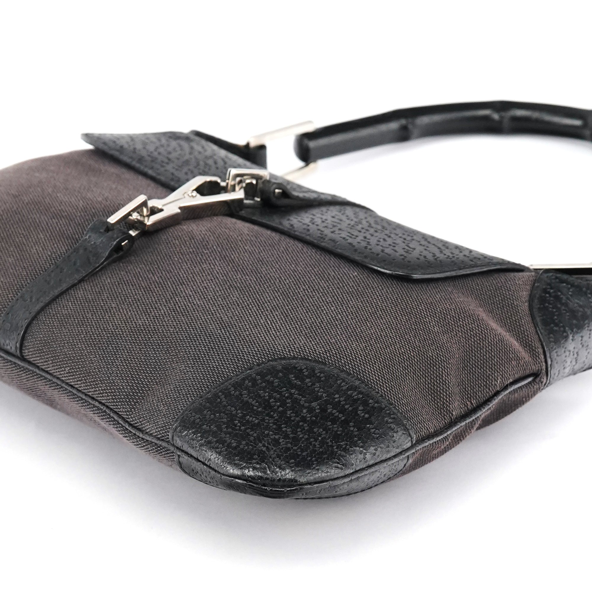 Grey Black Canvas Jackie Bamboo Shoulder Bag