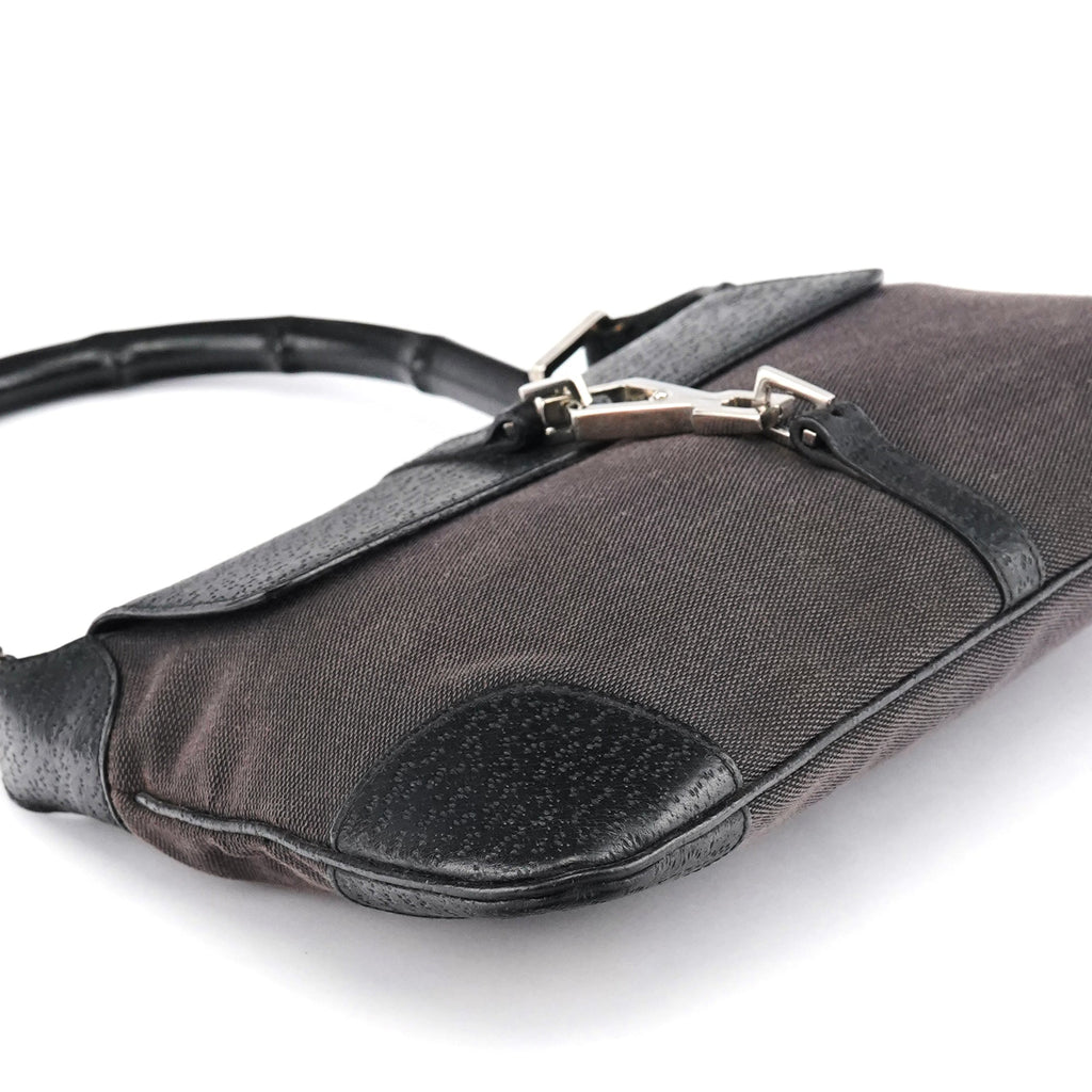 Grey Black Canvas Jackie Bamboo Shoulder Bag