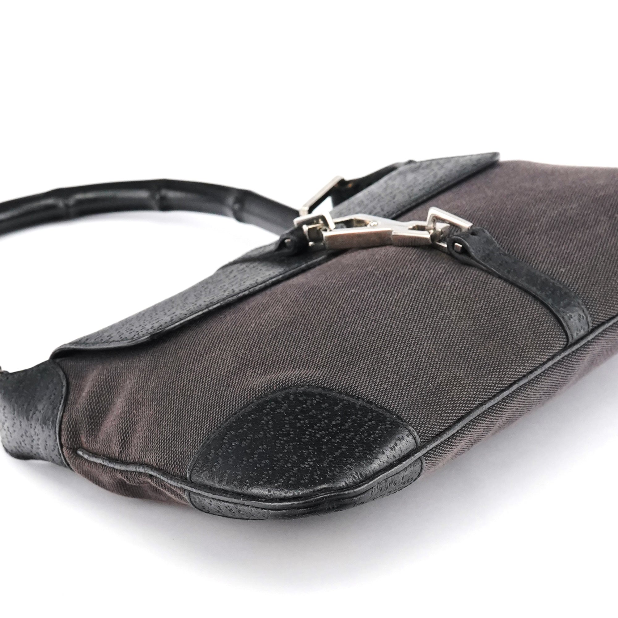 Grey Black Canvas Jackie Bamboo Shoulder Bag