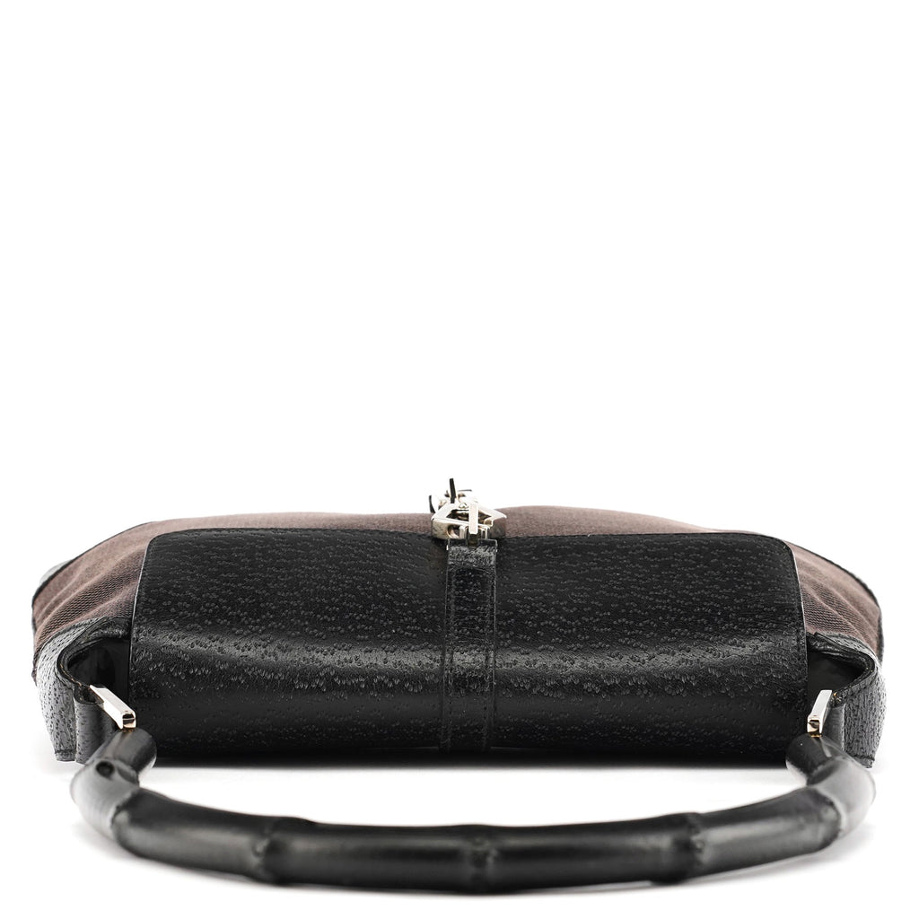 Grey Black Canvas Jackie Bamboo Shoulder Bag