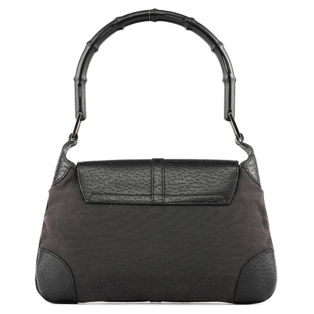 Grey Black Canvas Jackie Bamboo Shoulder Bag