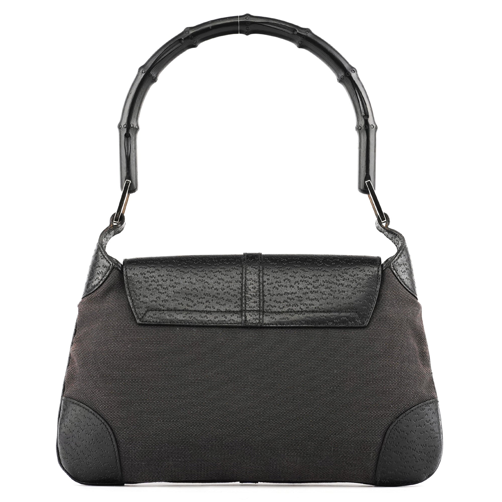 Grey Black Canvas Jackie Bamboo Shoulder Bag
