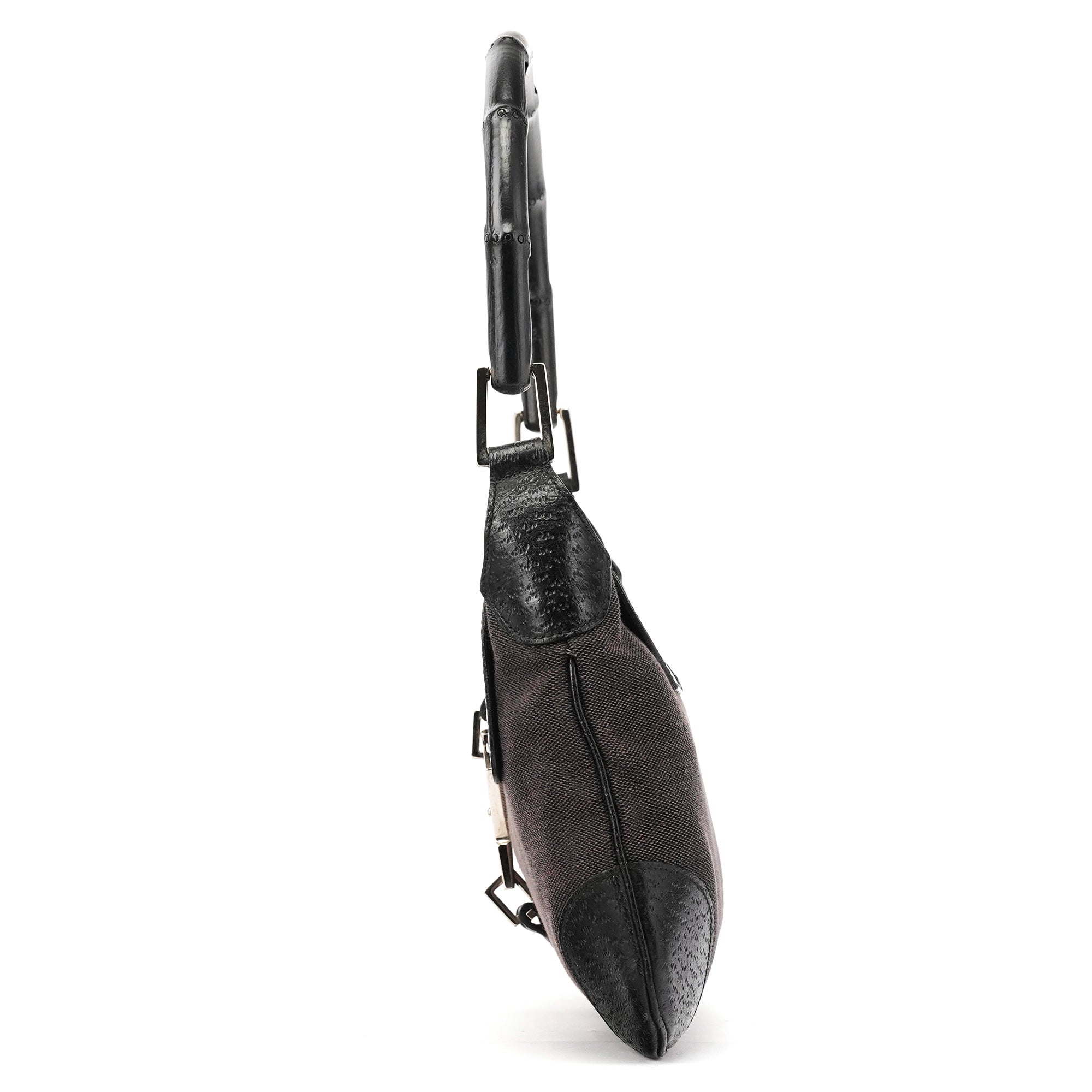 Grey Black Canvas Jackie Bamboo Shoulder Bag