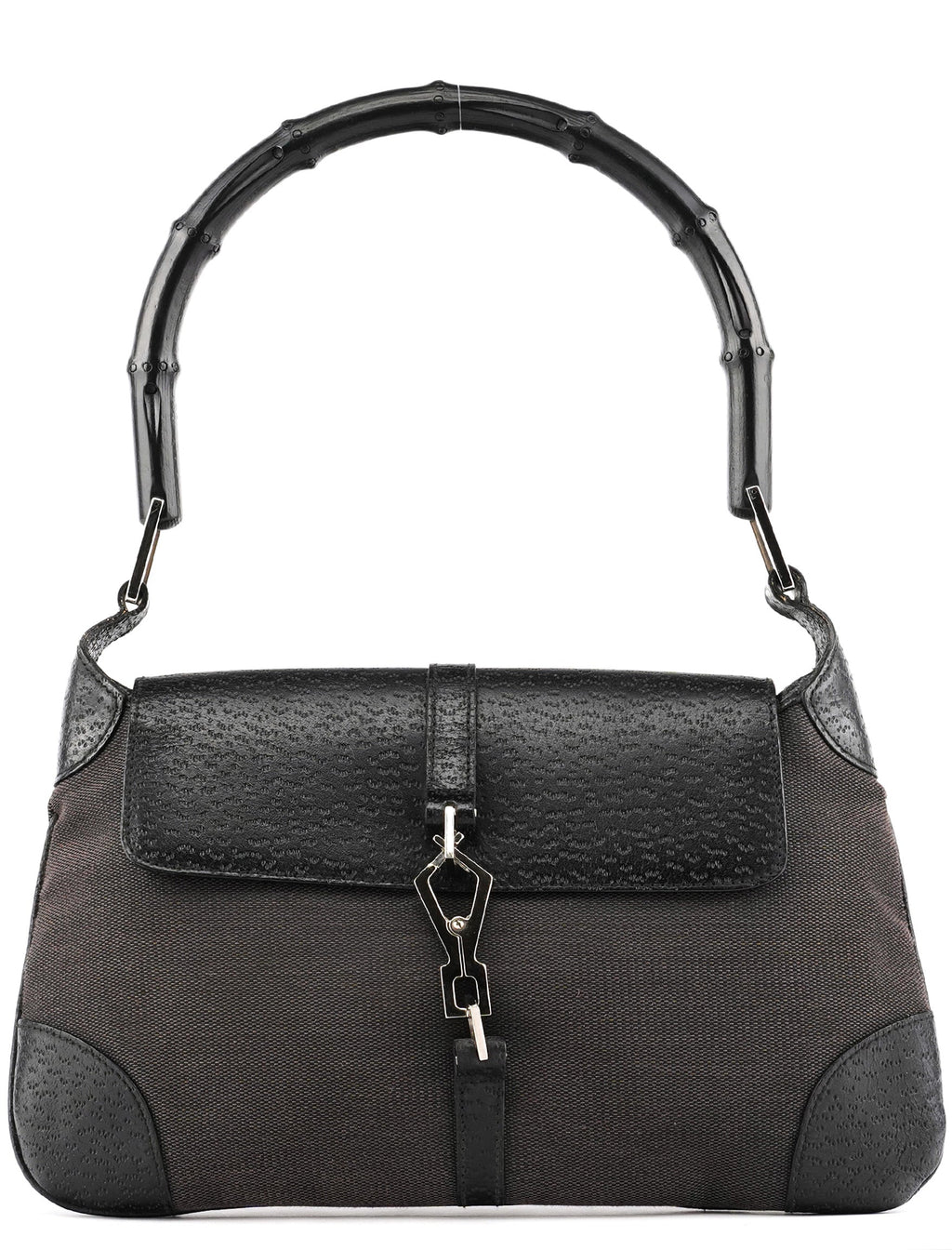 Grey Black Canvas Jackie Bamboo Shoulder Bag