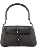 Grey Black Canvas Jackie Bamboo Shoulder Bag