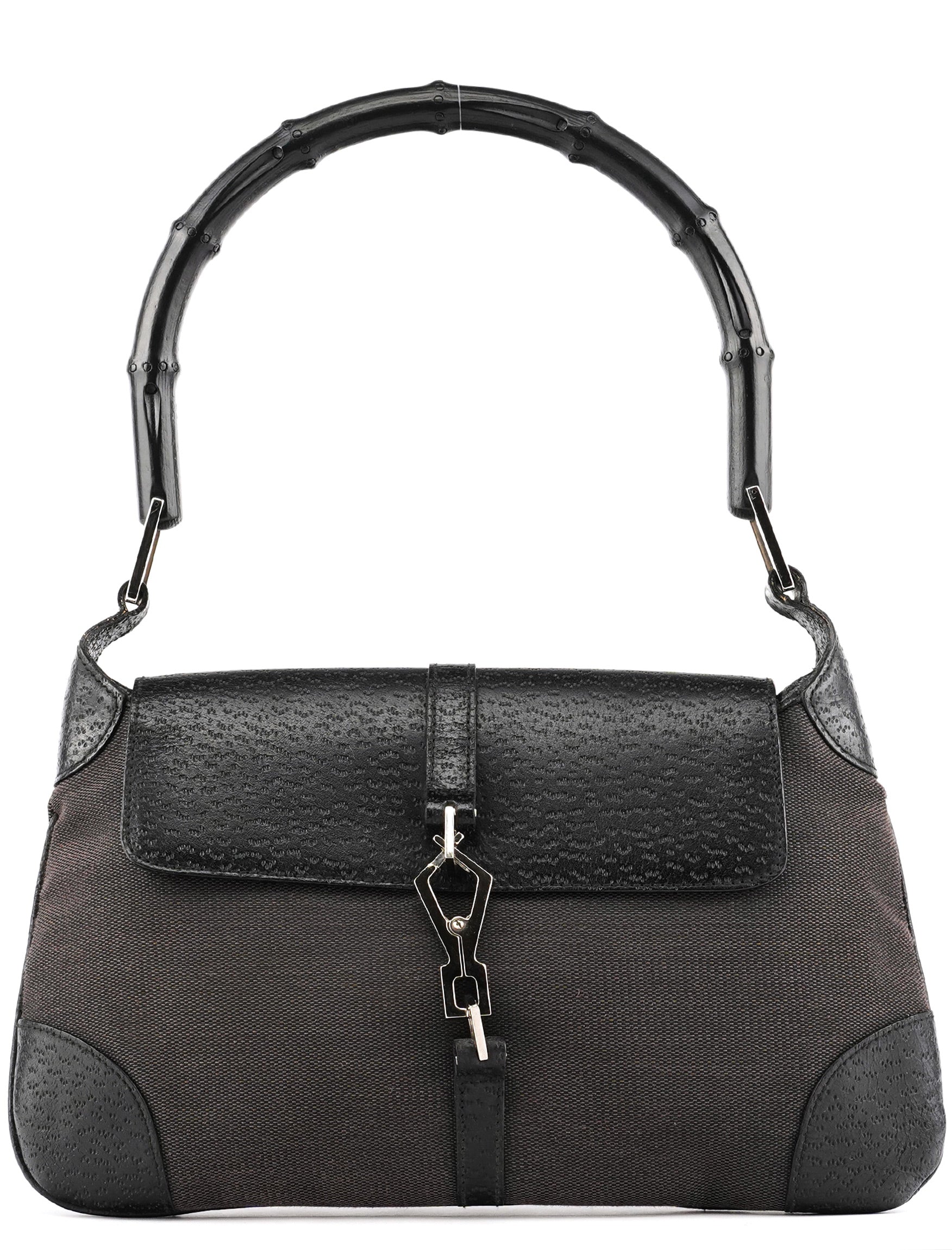 Grey Black Canvas Jackie Bamboo Shoulder Bag