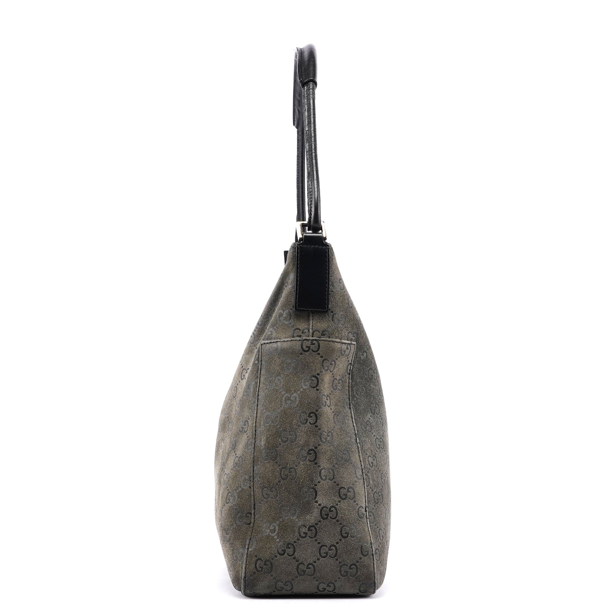 Grey Suede GG Hobo Shoulder Bag