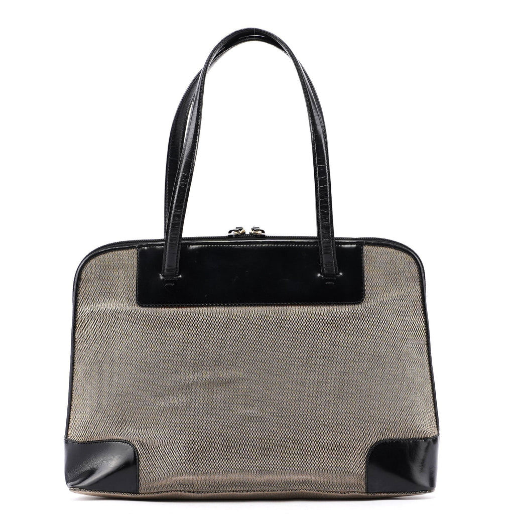 Gucci Beige Canvas Black Spazz Trim Tote
