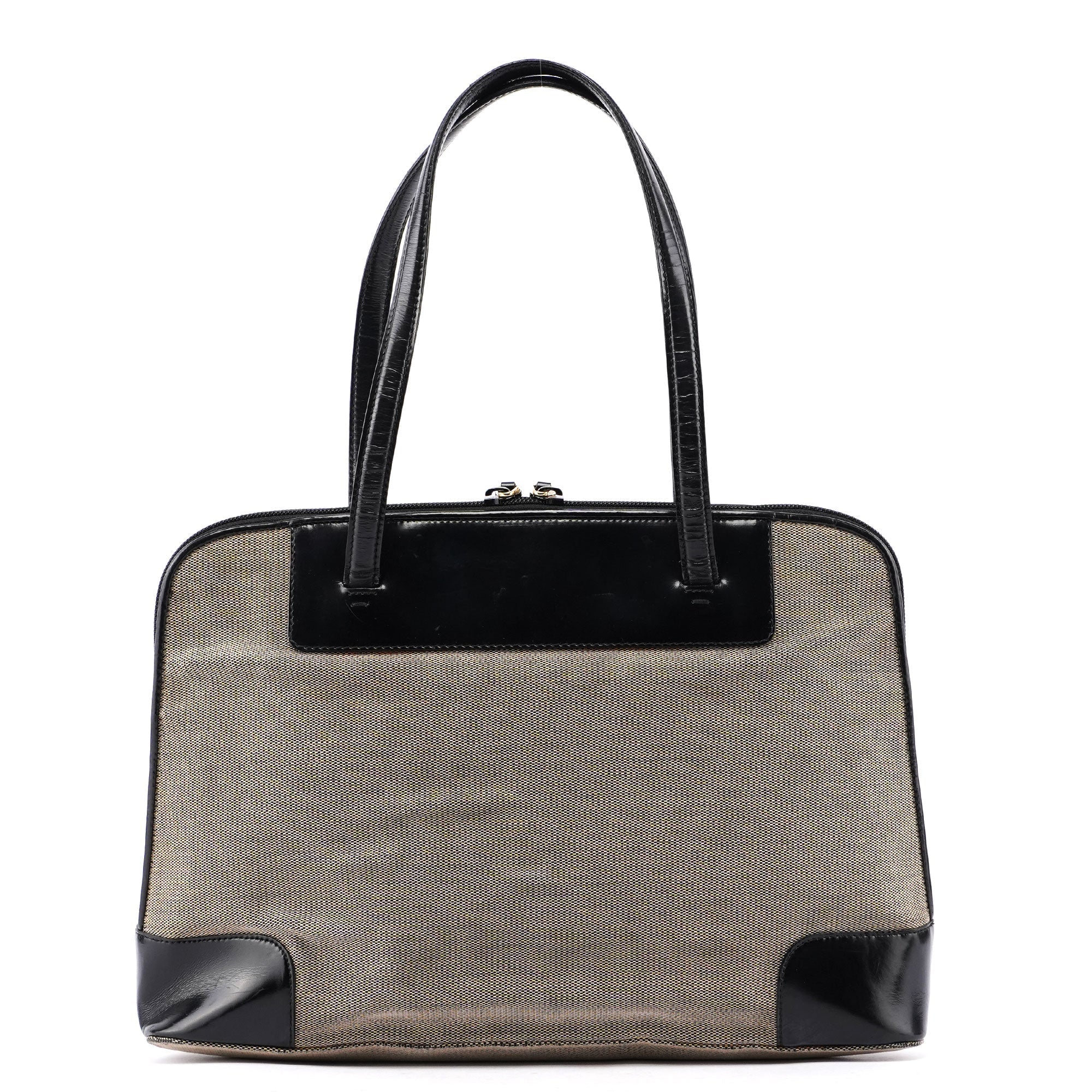 Gucci Beige Canvas Black Spazz Trim Tote