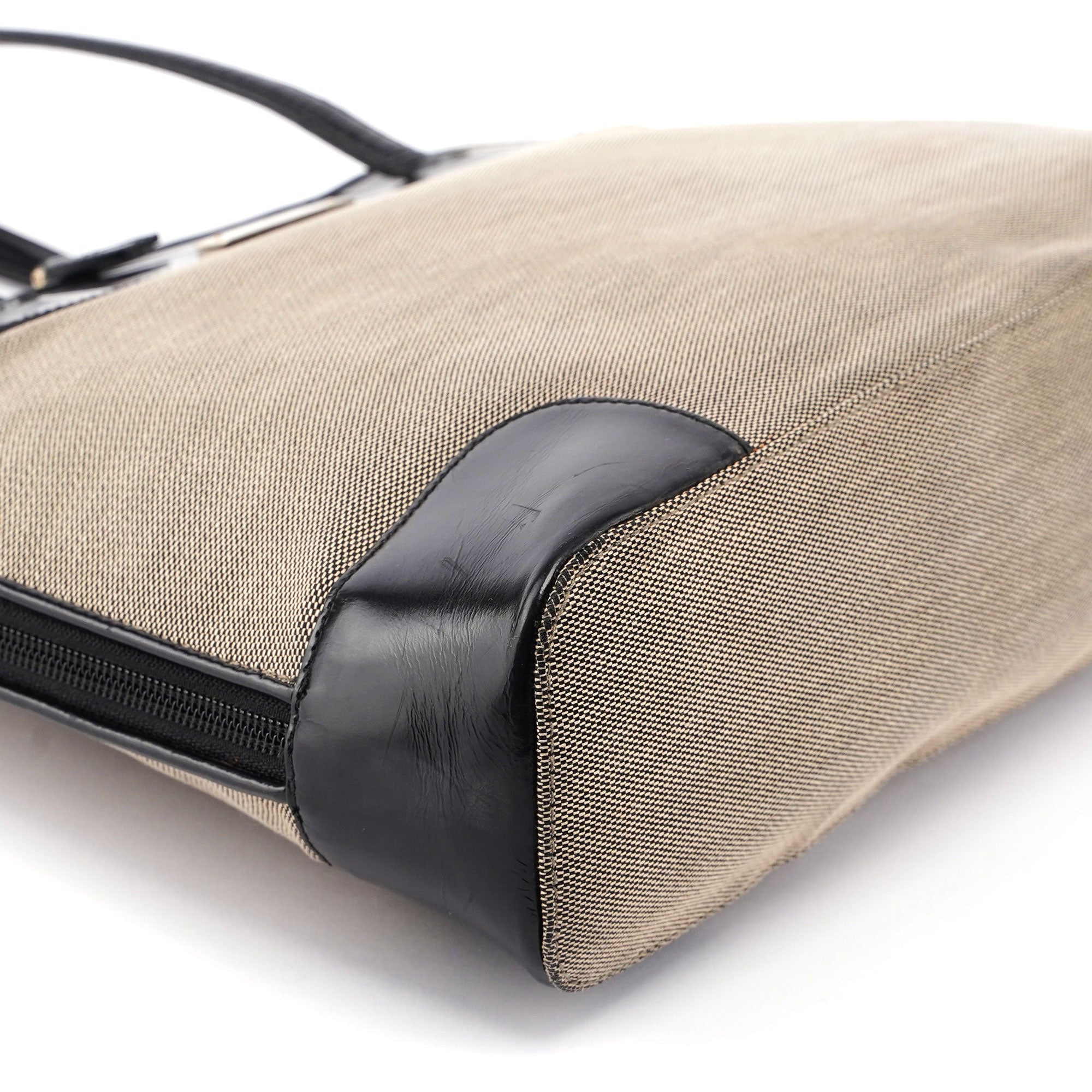 Gucci Beige Canvas Black Spazz Trim Tote