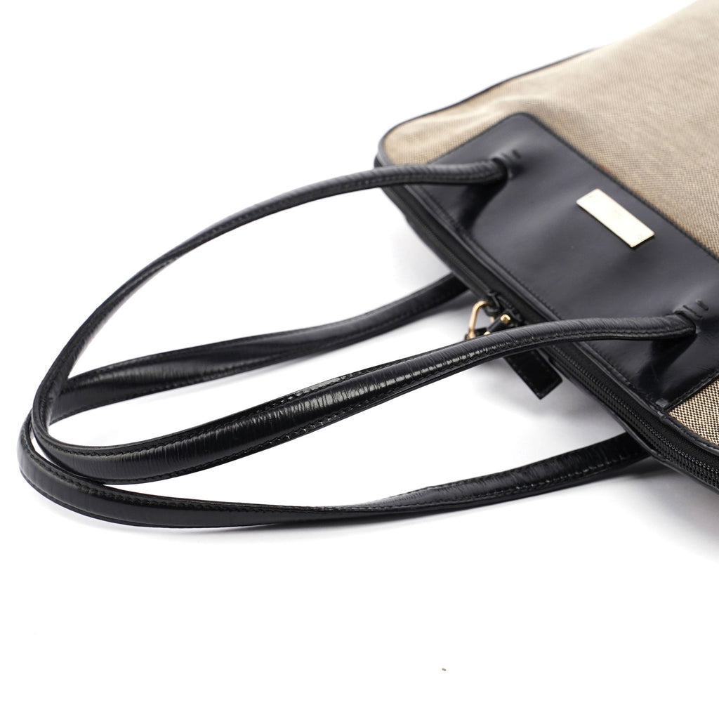 Gucci Beige Canvas Black Spazz Trim Tote