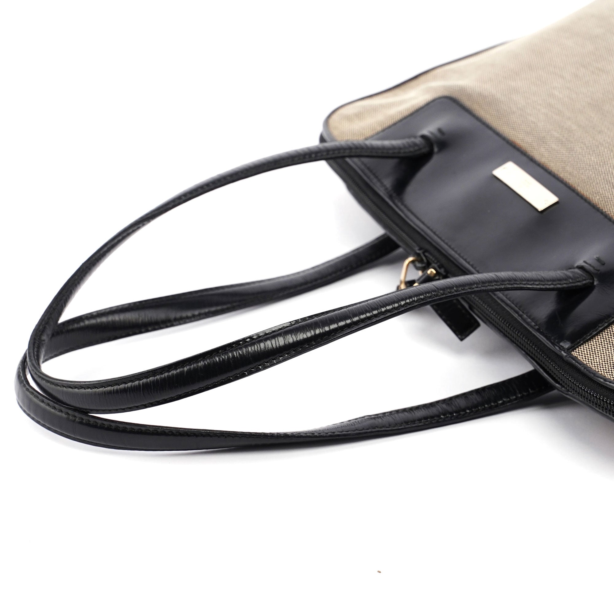 Gucci Beige Canvas Black Spazz Trim Tote