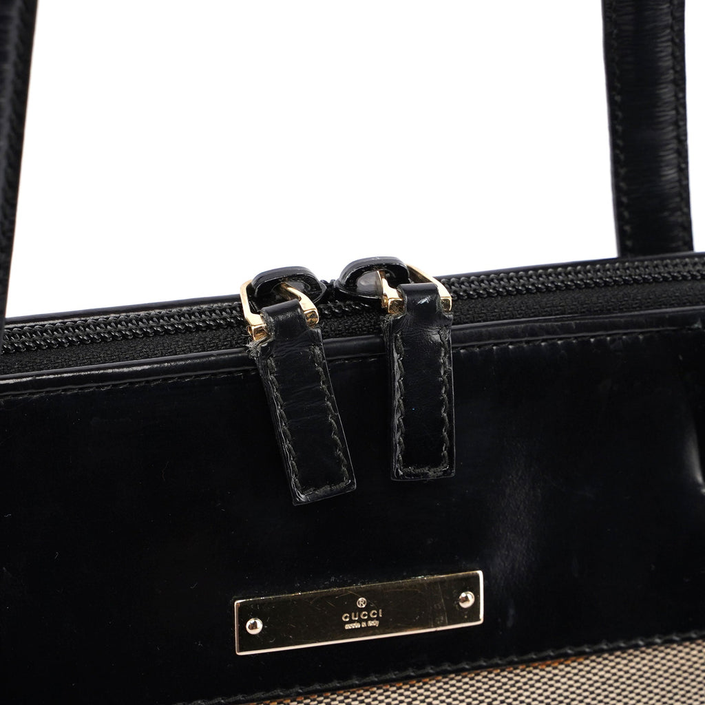 Gucci Beige Canvas Black Spazz Trim Tote