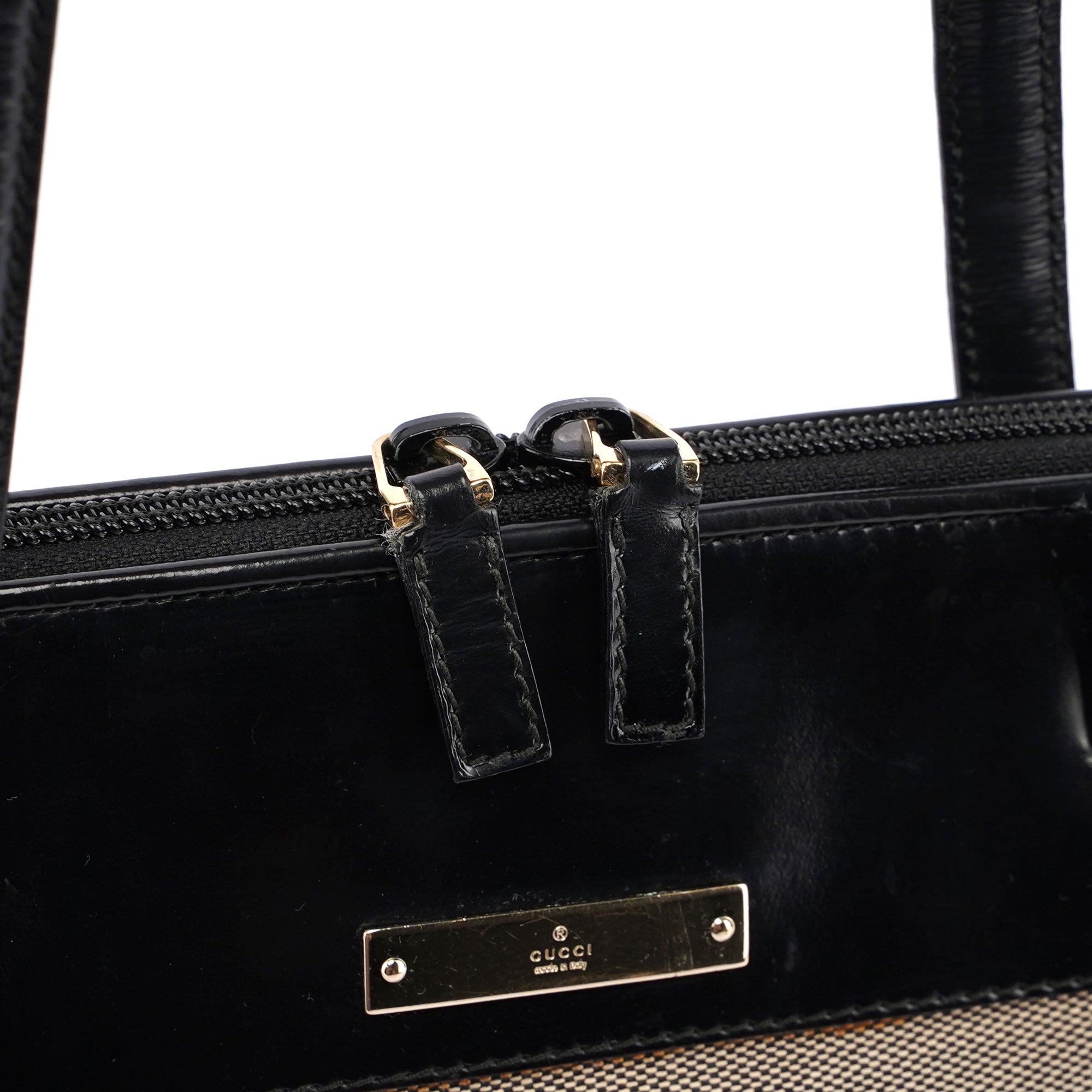 Gucci Beige Canvas Black Spazz Trim Tote