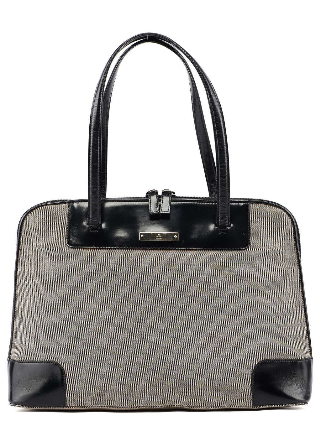 Gucci Beige Canvas Black Spazz Trim Tote