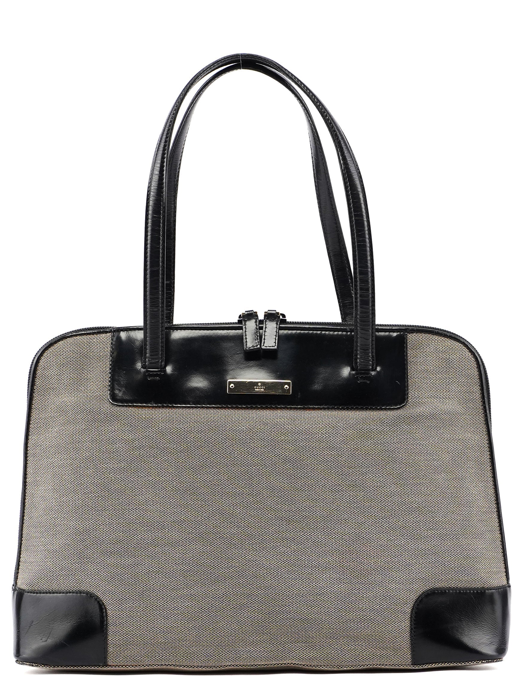 Gucci Beige Canvas Black Spazz Trim Tote