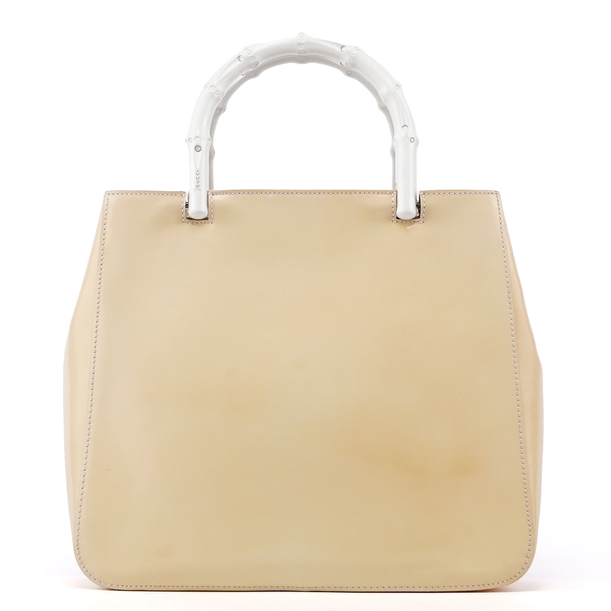 Gucci Beige Patent Leather Bamboo Tote