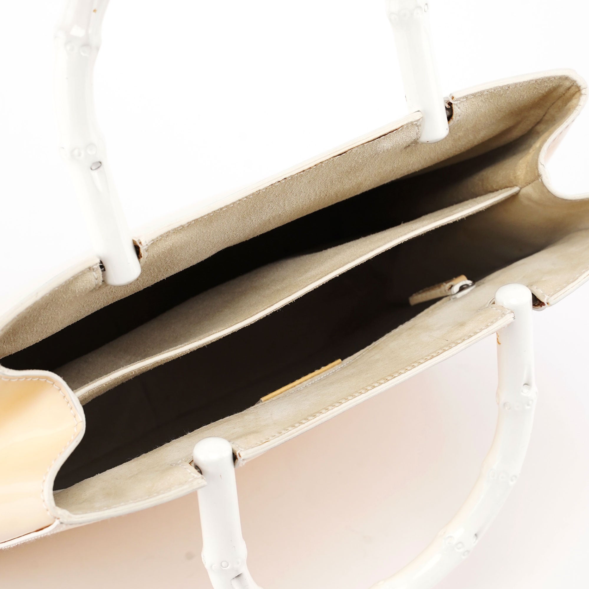 Gucci Beige Patent Leather Bamboo Tote