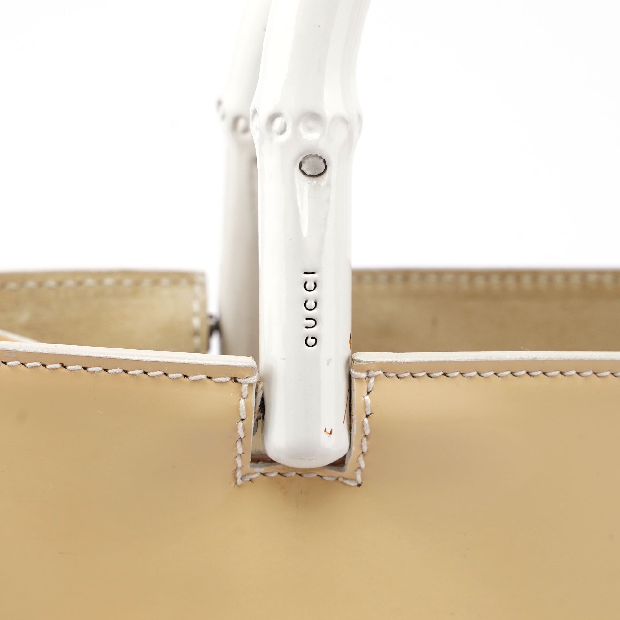 Gucci Beige Patent Leather Bamboo Tote