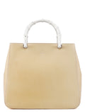 Gucci Beige Patent Leather Bamboo Tote