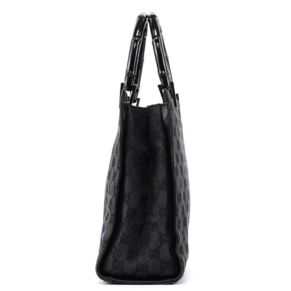 Gucci Black Canvas GG Bamboo Tote