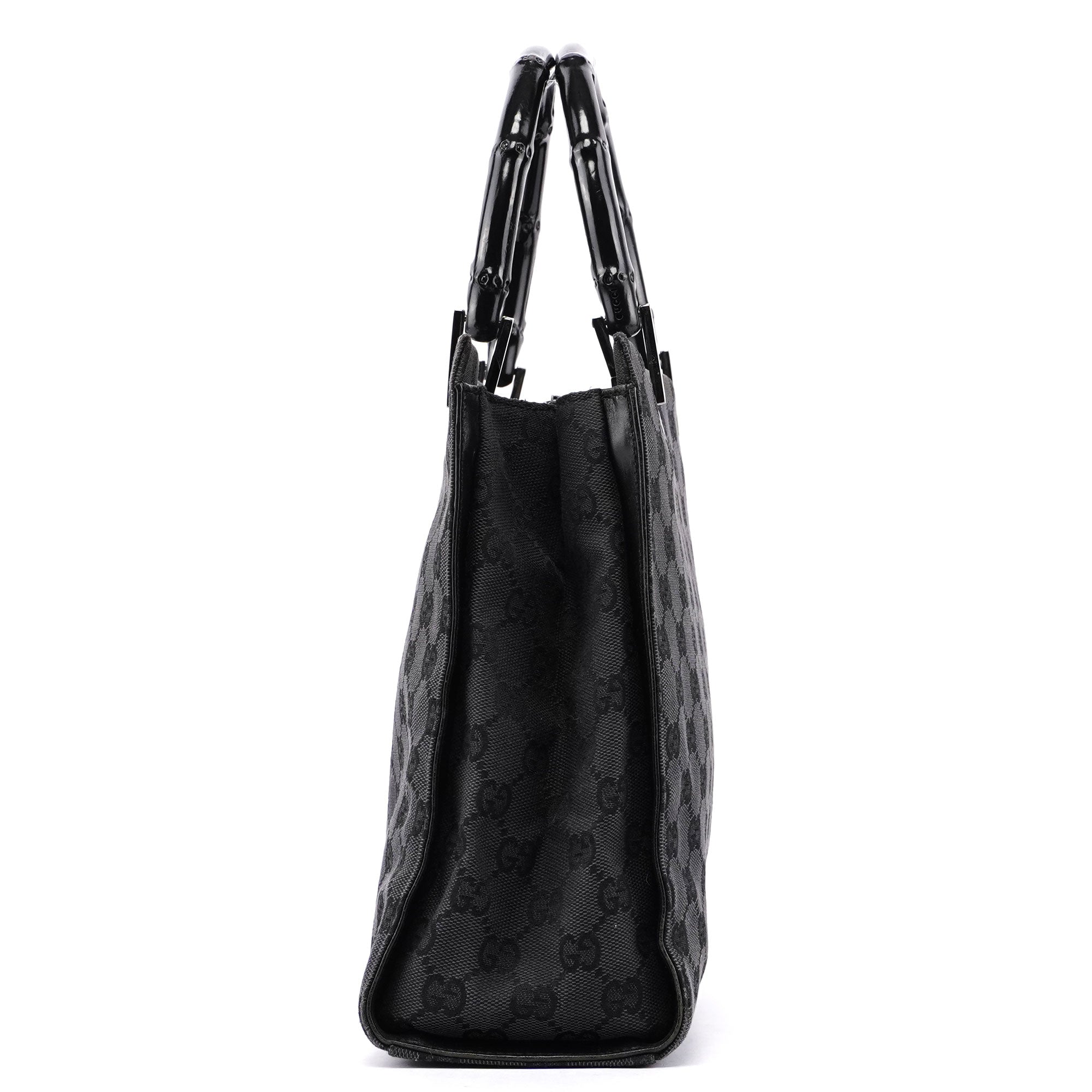 Gucci Black Canvas GG Bamboo Tote