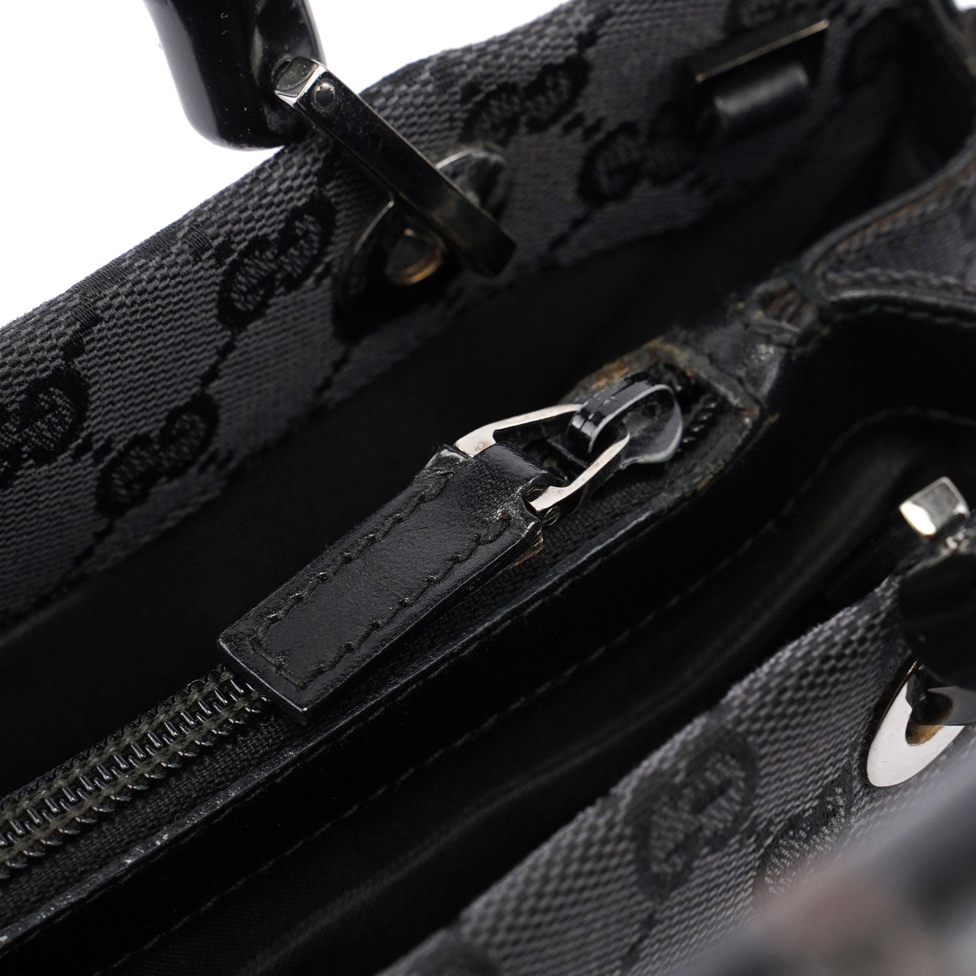 Gucci Black Canvas GG Bamboo Tote