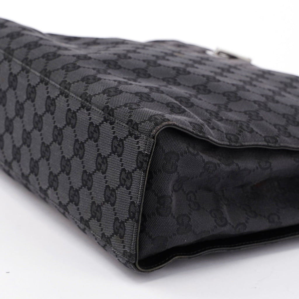 Gucci Black Canvas GG Bamboo Tote