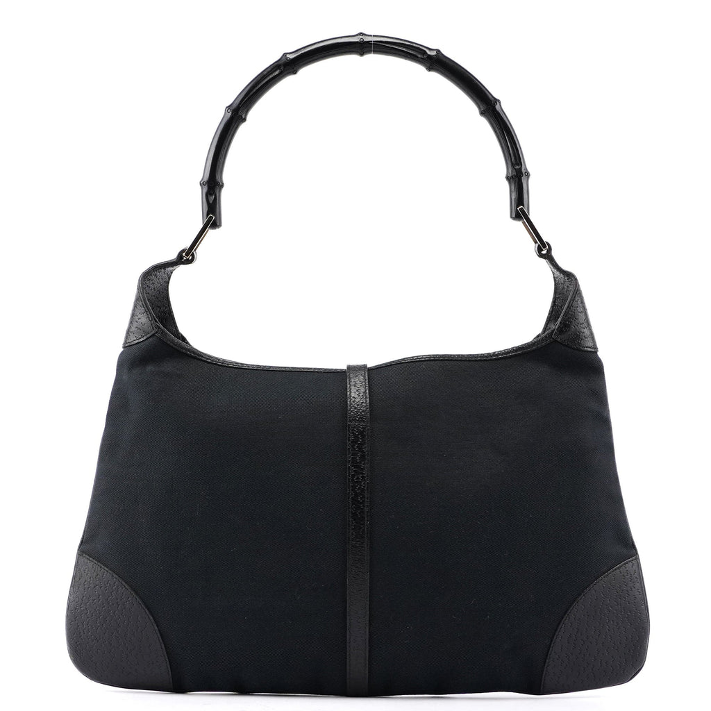 Gucci Black Canvas Jackie Bamboo Shoulder Bag