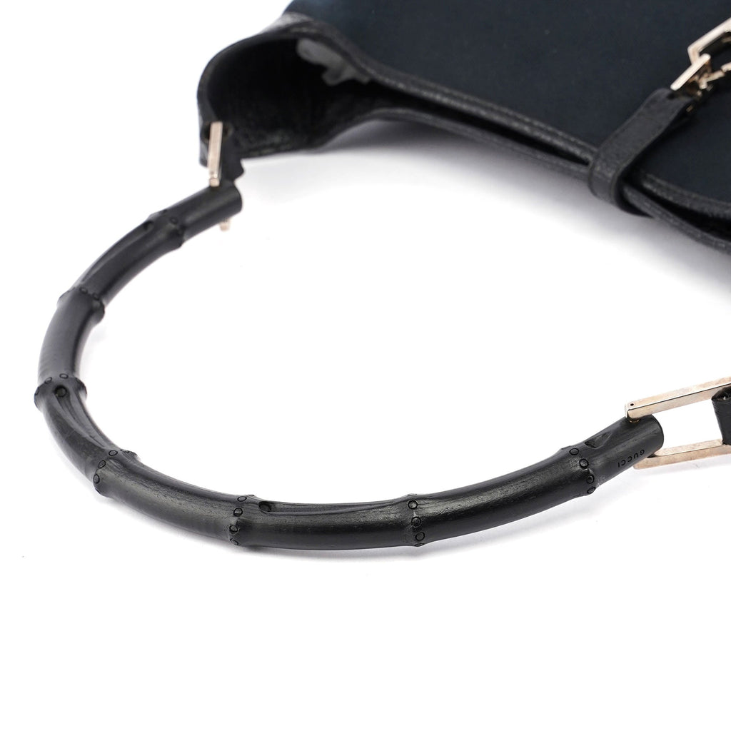 Gucci Black Canvas Jackie Bamboo Shoulder Bag
