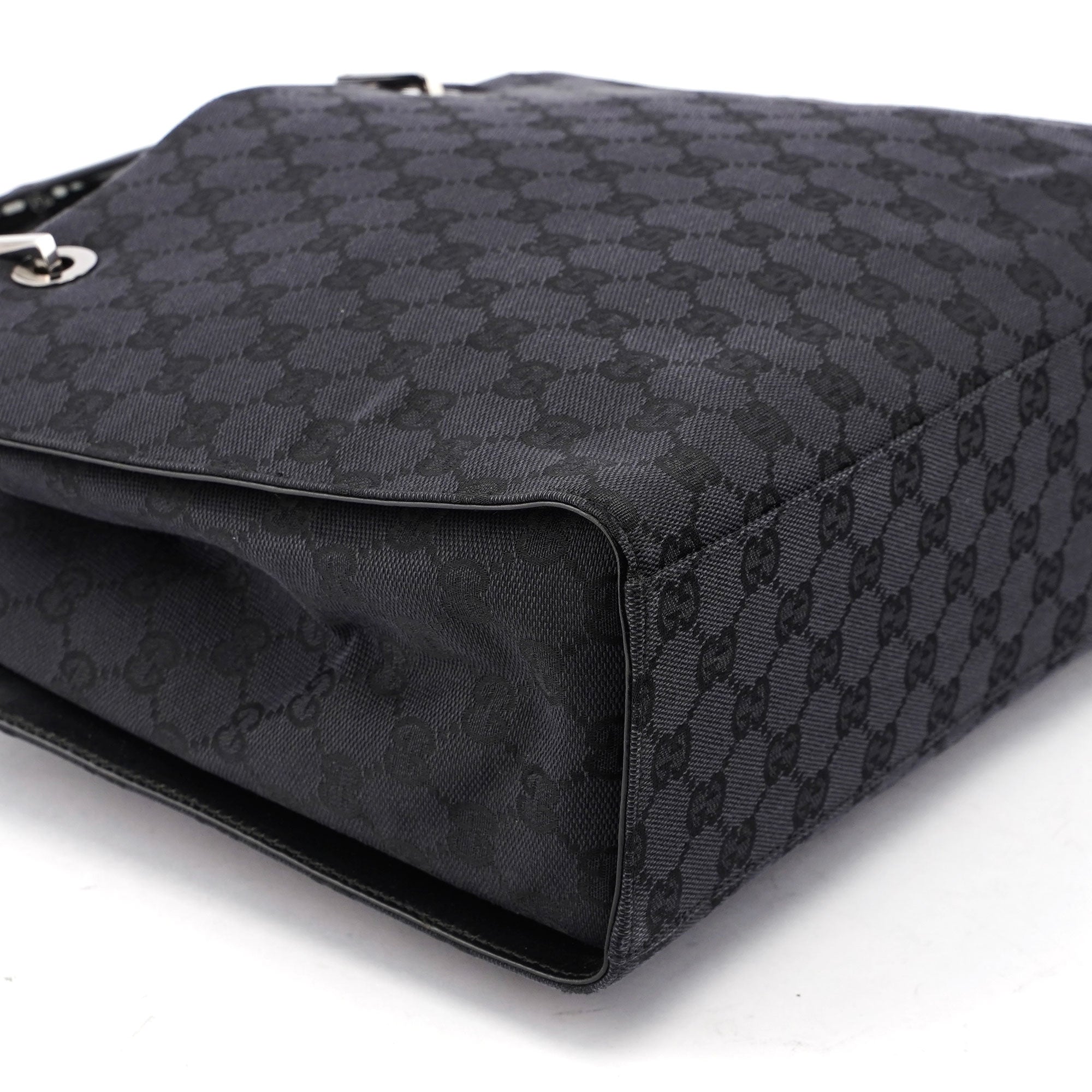 Gucci Black GG Canvas Bamboo Tote
