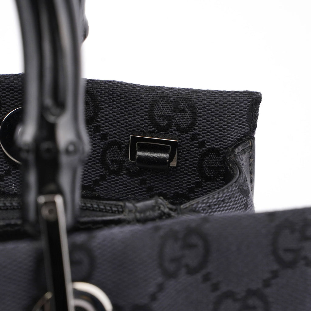 Gucci Black GG Canvas Bamboo Tote