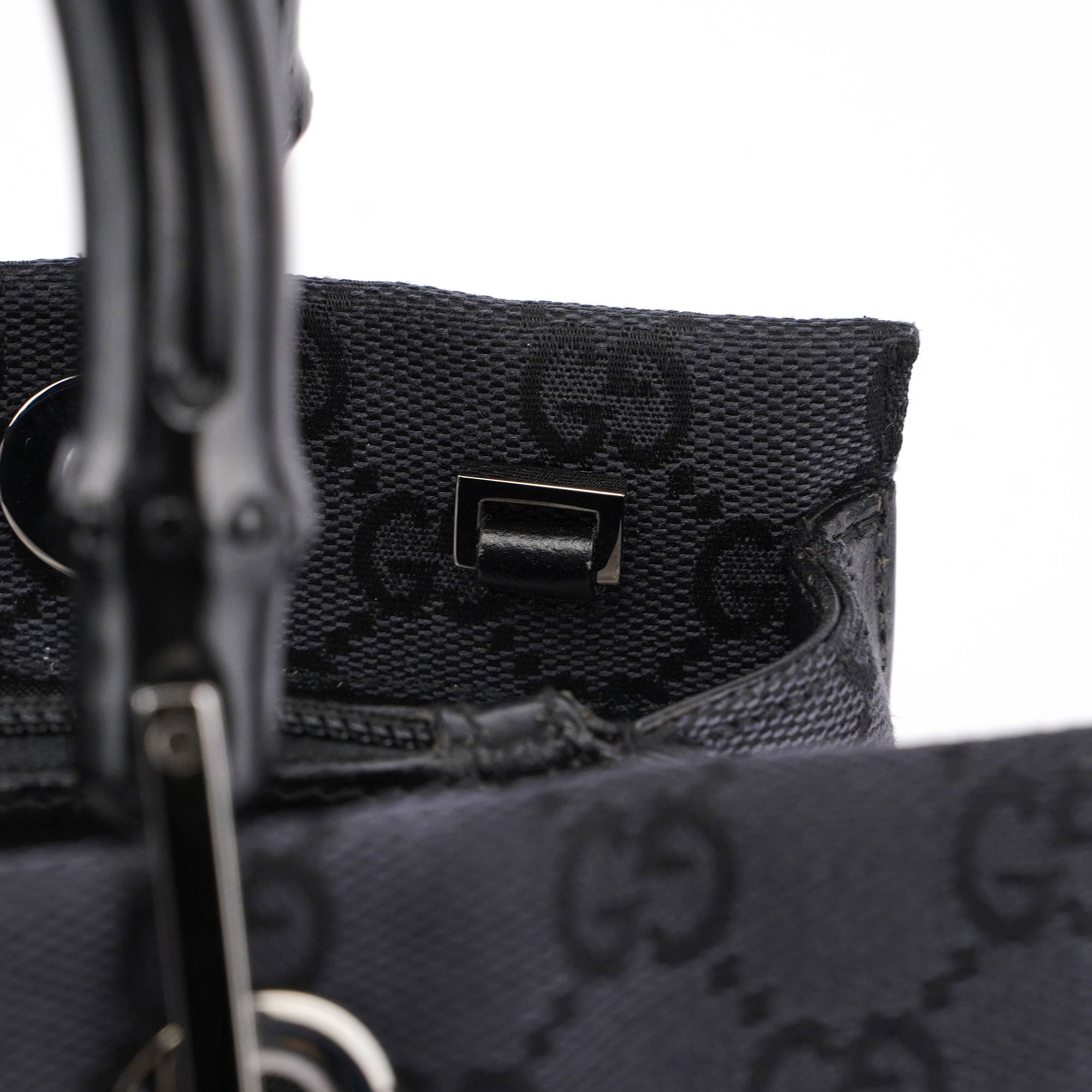 Gucci Black GG Canvas Bamboo Tote