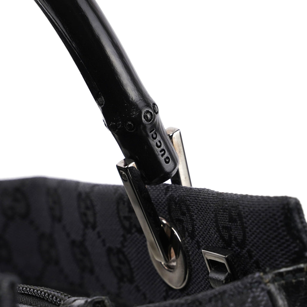 Gucci Black GG Canvas Bamboo Tote