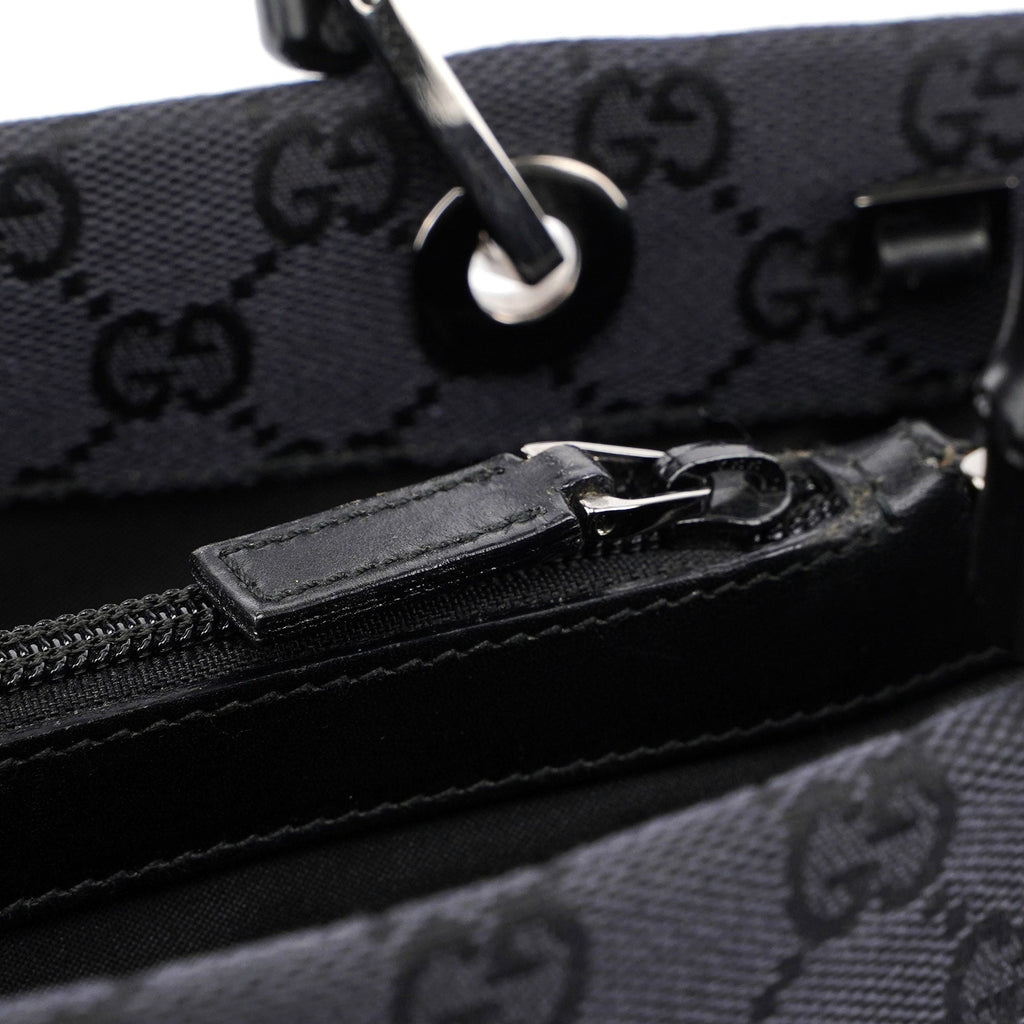 Gucci Black GG Canvas Bamboo Tote