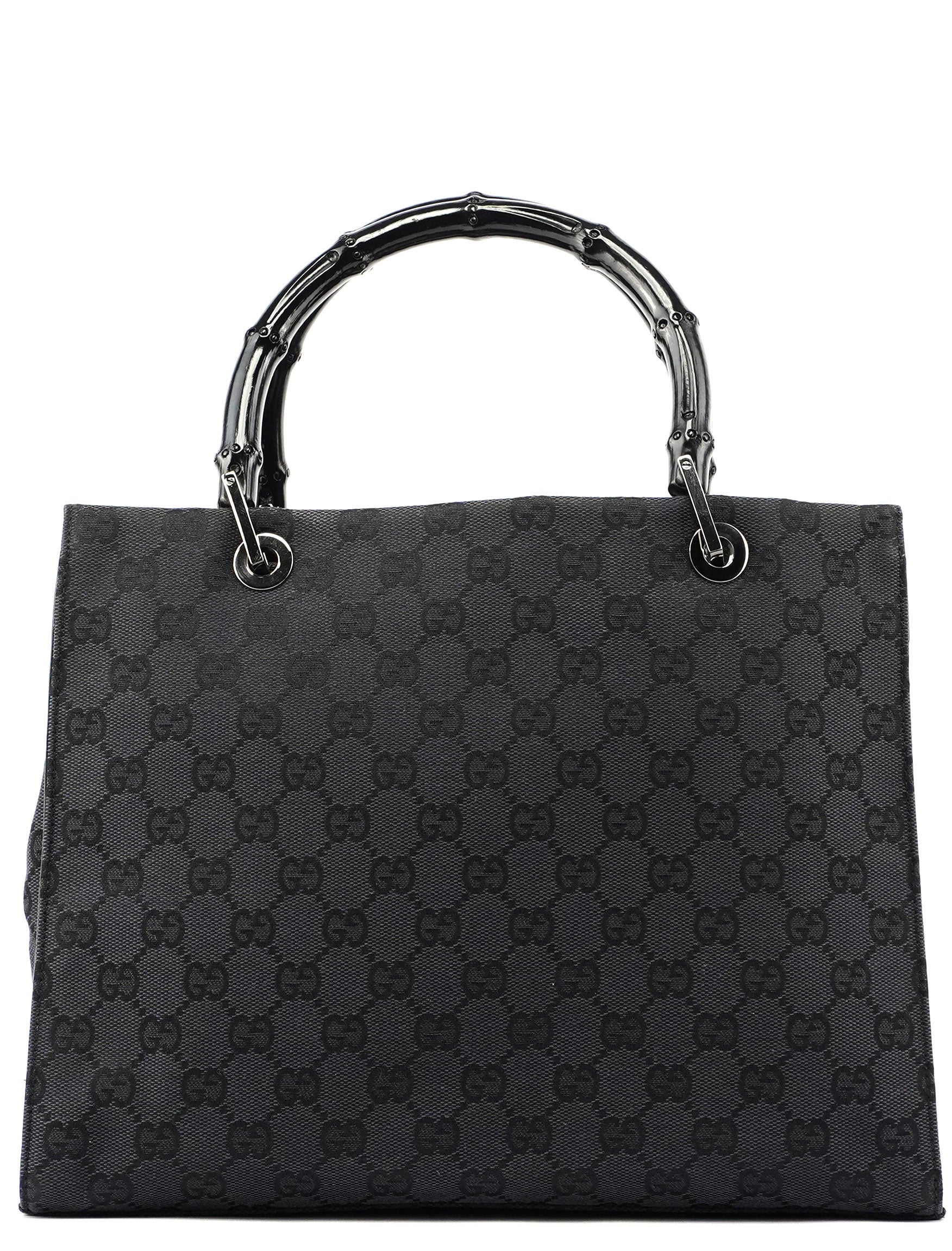 Gucci Black GG Canvas Bamboo Tote