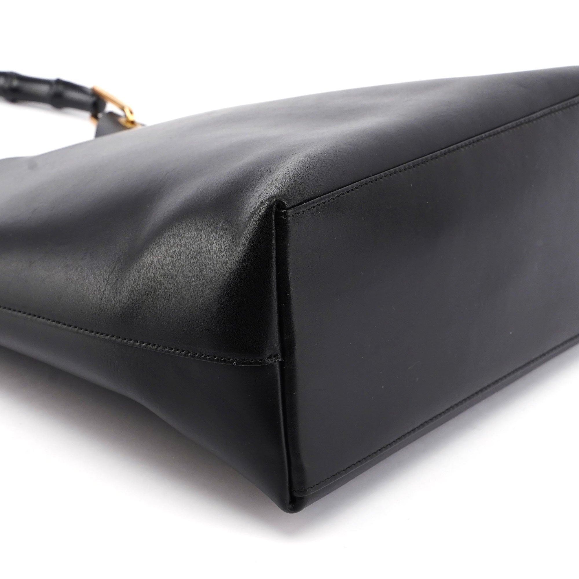Gucci Black Leather Bamboo Hobo W/ Pouch