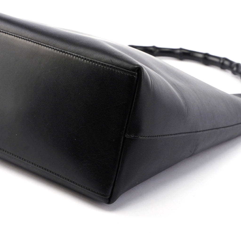 Gucci Black Leather Bamboo Hobo W/ Pouch