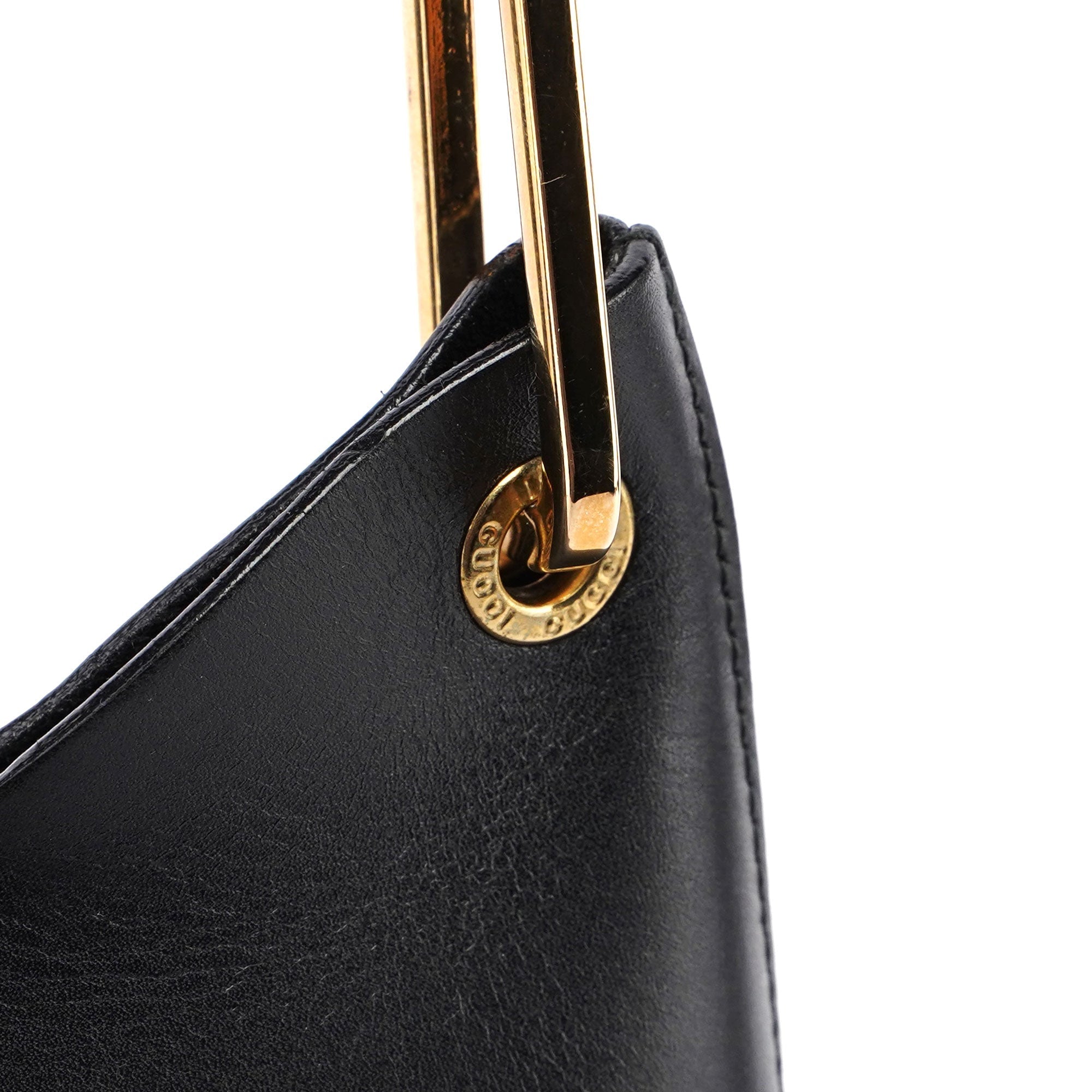 Gucci Black Leather Bamboo Hobo W/ Pouch