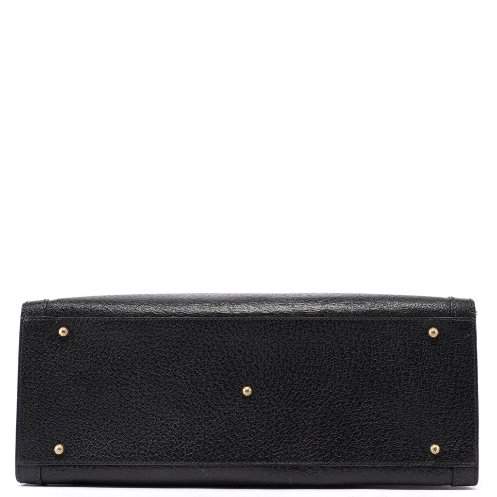 Gucci Black Leather Bamboo Tote