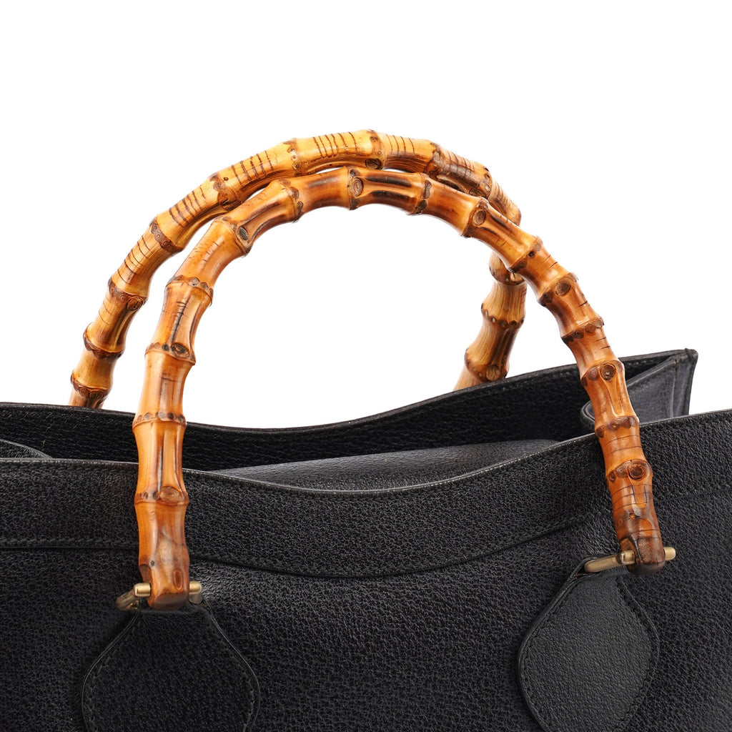 Gucci Black Leather Bamboo Tote