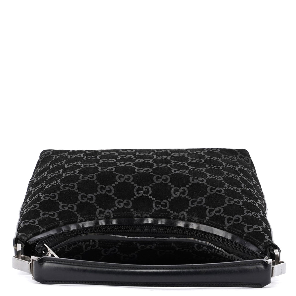 Gucci Black Suede GG Shoulder Bag